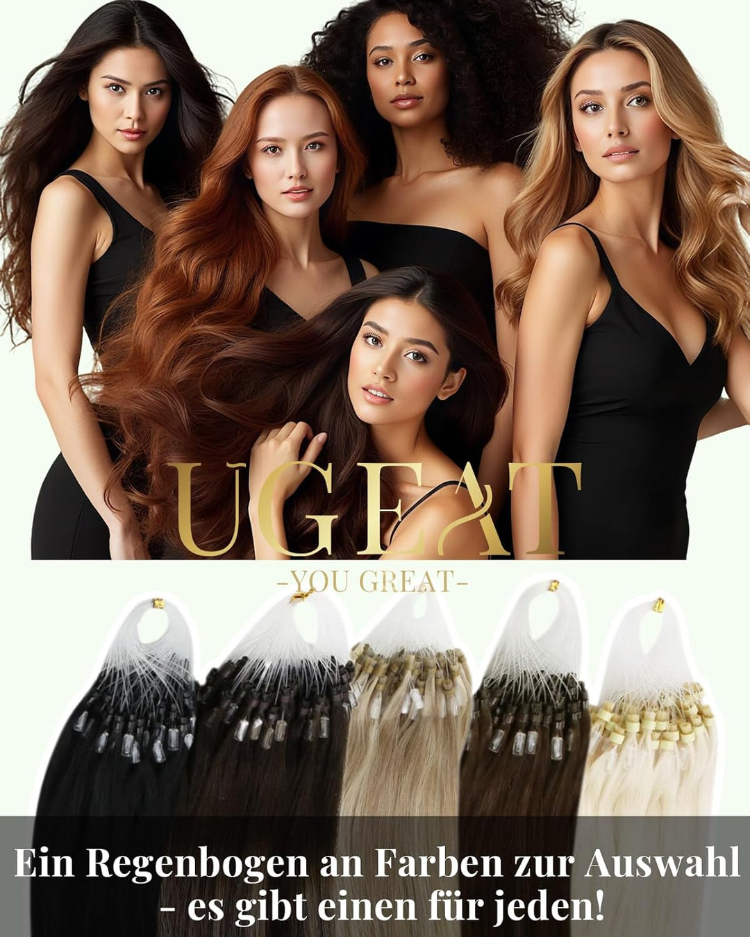 Ugeat 45cm Microring Haarverlängerung Echthaar Balayage Dunkelbraun zu Mittelbraun und Bleichblond 4