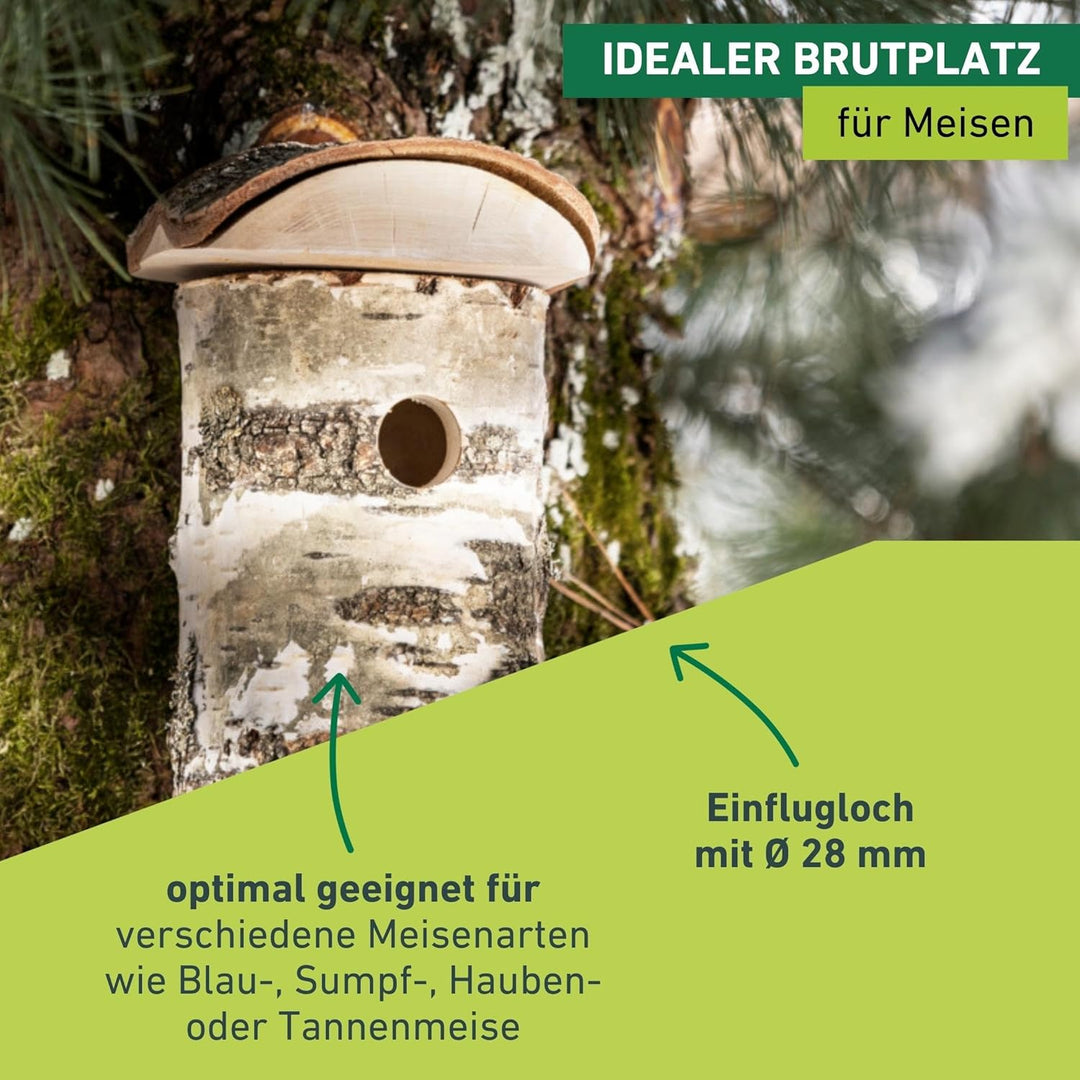 Windhager Nistkasten Wildkogel für Vögel | Einflugloch Ø 28 mm, Abnehmbares Dach, Birkenholz | Vogel