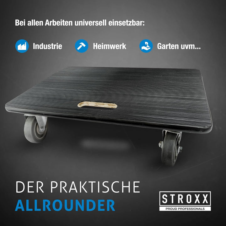STROXX – 4X Transportroller mit 2000KG (500kg pro Roller) Traglast (600 x 400 x 145mm) – Rollbrett m