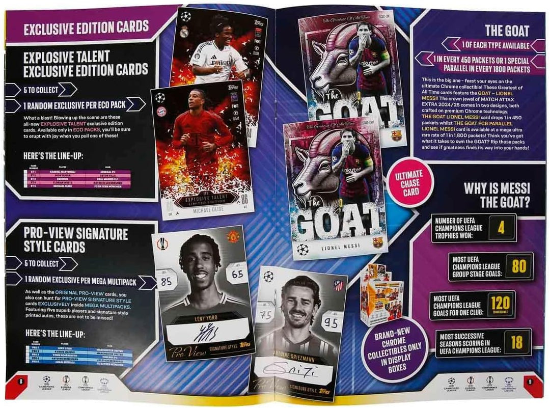 2024-25 Topps MATCH Attax Extra Champions League Karten - Starterpaket (Album, 29 Karten + 3 LE)