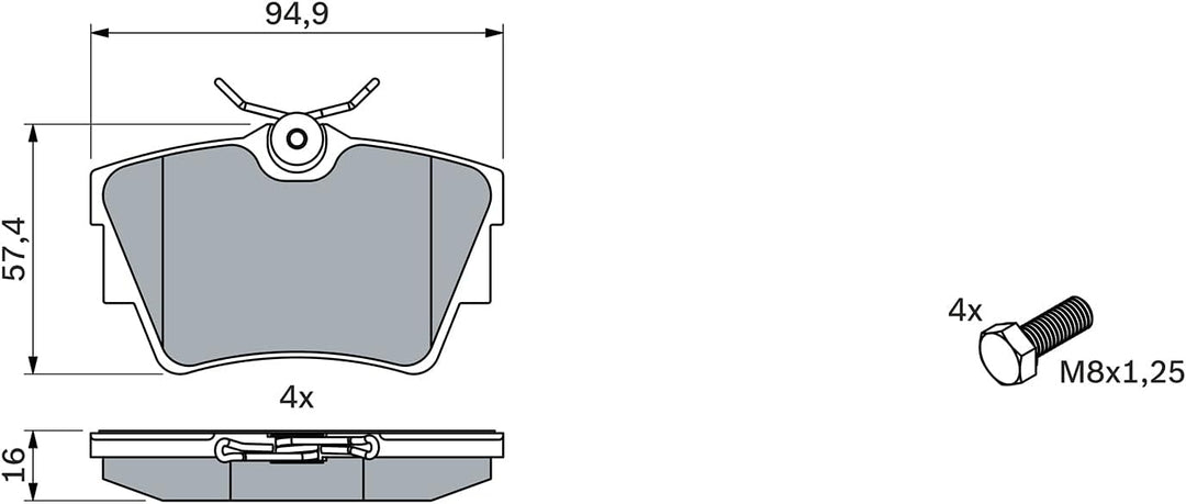 Bosch BP378 Bremsbeläge - Hinterachse - ECE-R90 Zertifizierung - vier Bremsbeläge pro Set