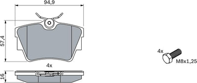 Bosch BP378 Bremsbeläge - Hinterachse - ECE-R90 Zertifizierung - vier Bremsbeläge pro Set