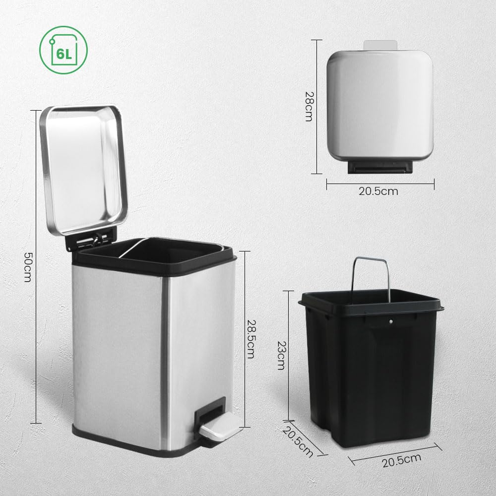 Mülleimer Bad,6L Kosmetikeimer mit Softclose Deckel,6L Badezimmer Mülleimer mit Inneneimer,6 Liter Q