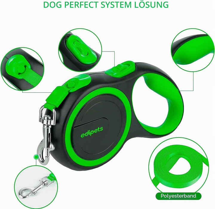 Edipets, Hundeleine, Ausziehbar, Einziehbar, 3, 5 und 8 Meter, Flexibles Band für Rechts- und Spazie