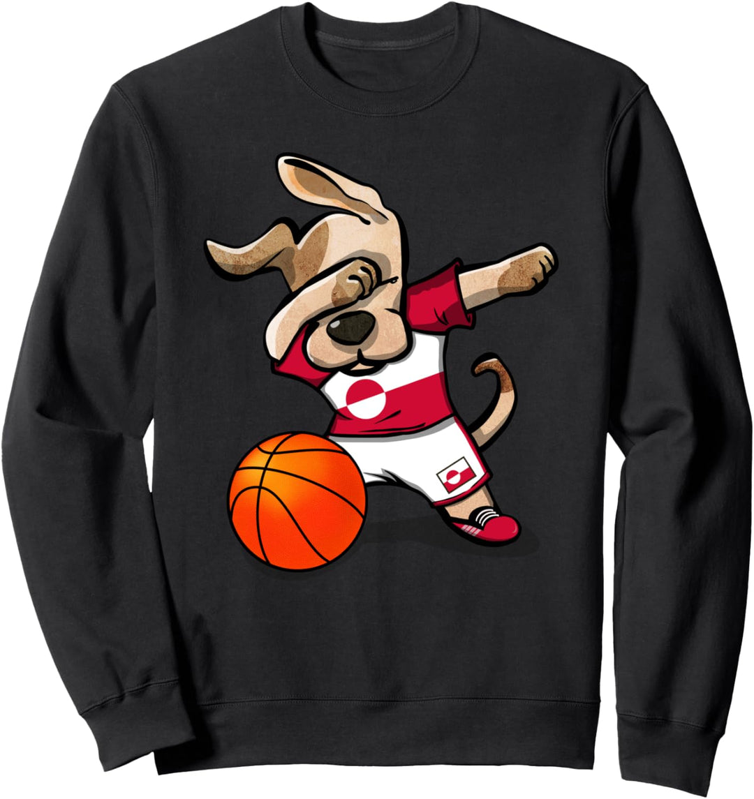 Dabbing Dog Hund Grönland Basketball - Grönländische Flagge Sweatshirt