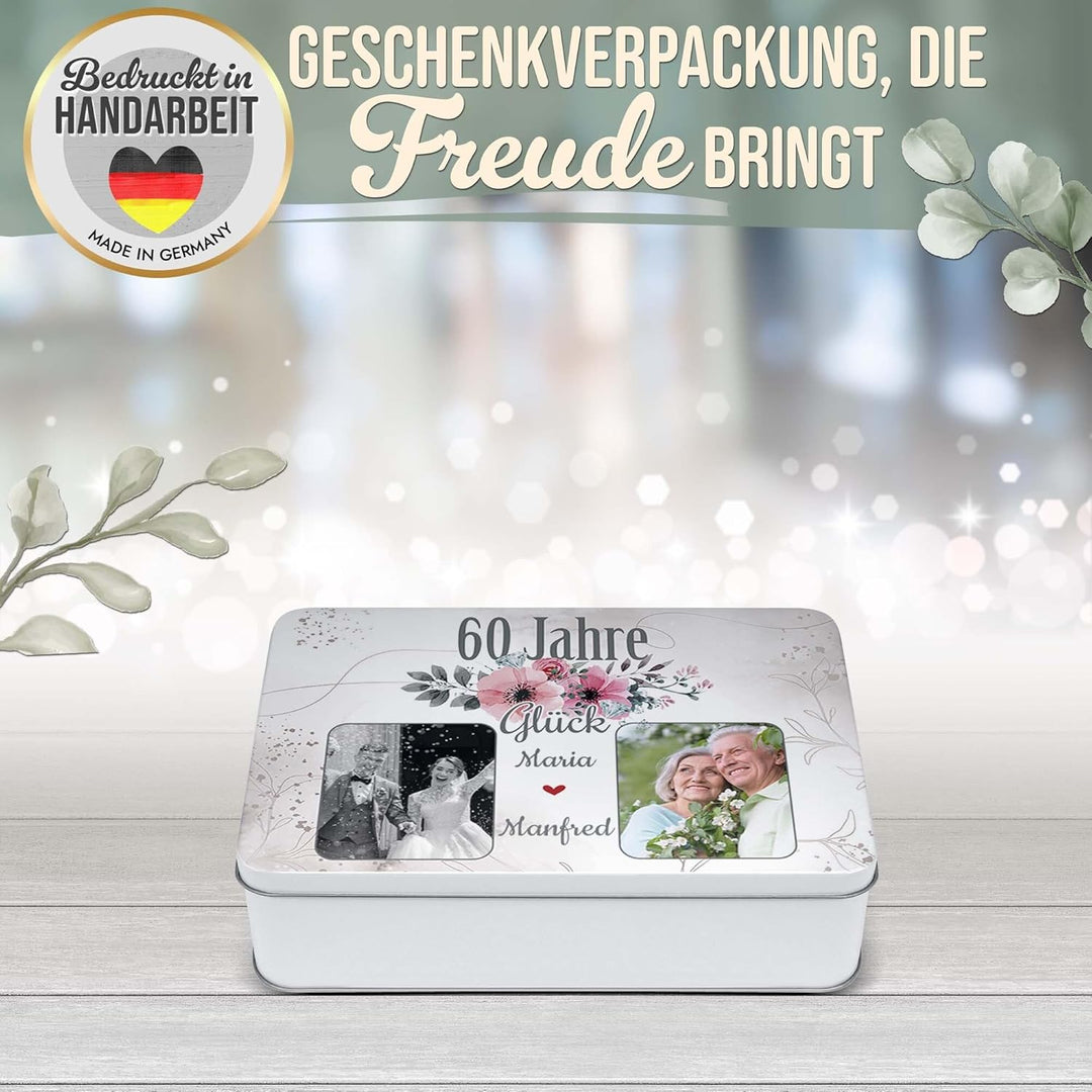 Print Royal PR Geschenkdose zur Diamantenen Hochzeit - 60 Jahre - mit Fotos &amp; Namen - Erinnerungsbox