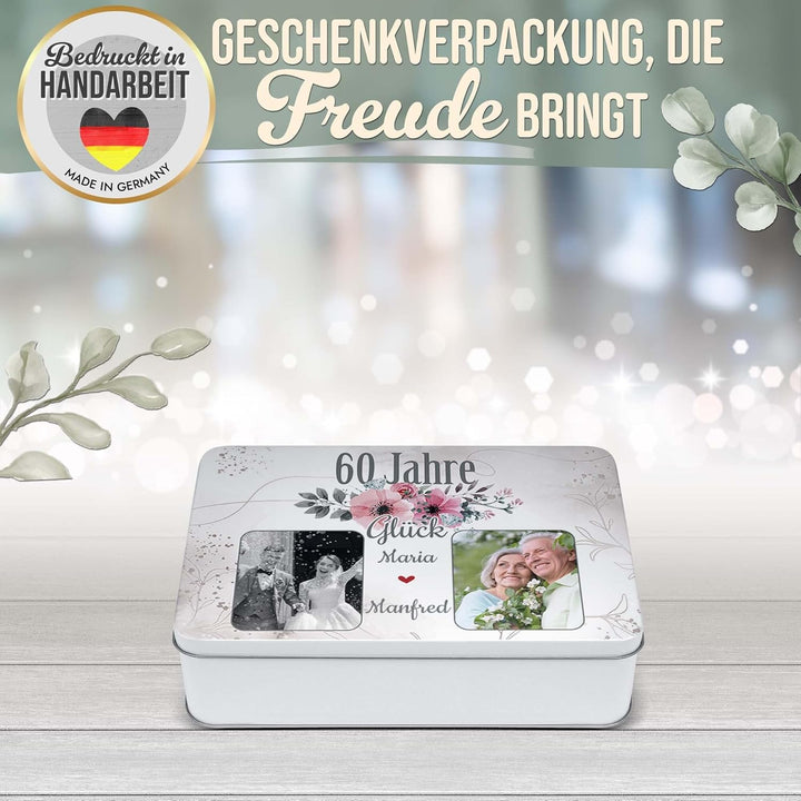 Print Royal PR Geschenkdose zur Diamantenen Hochzeit - 60 Jahre - mit Fotos &amp; Namen - Erinnerungsbox