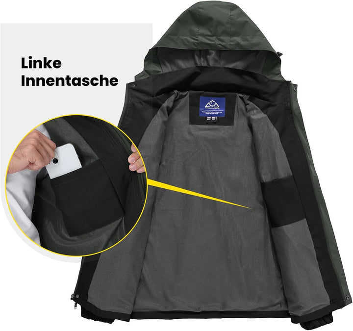 donhobo Herren Regenjacke Wasserdicht Atmungsaktiv Winddichte Funktionsjacke Outdoor Wanderjacke Sof