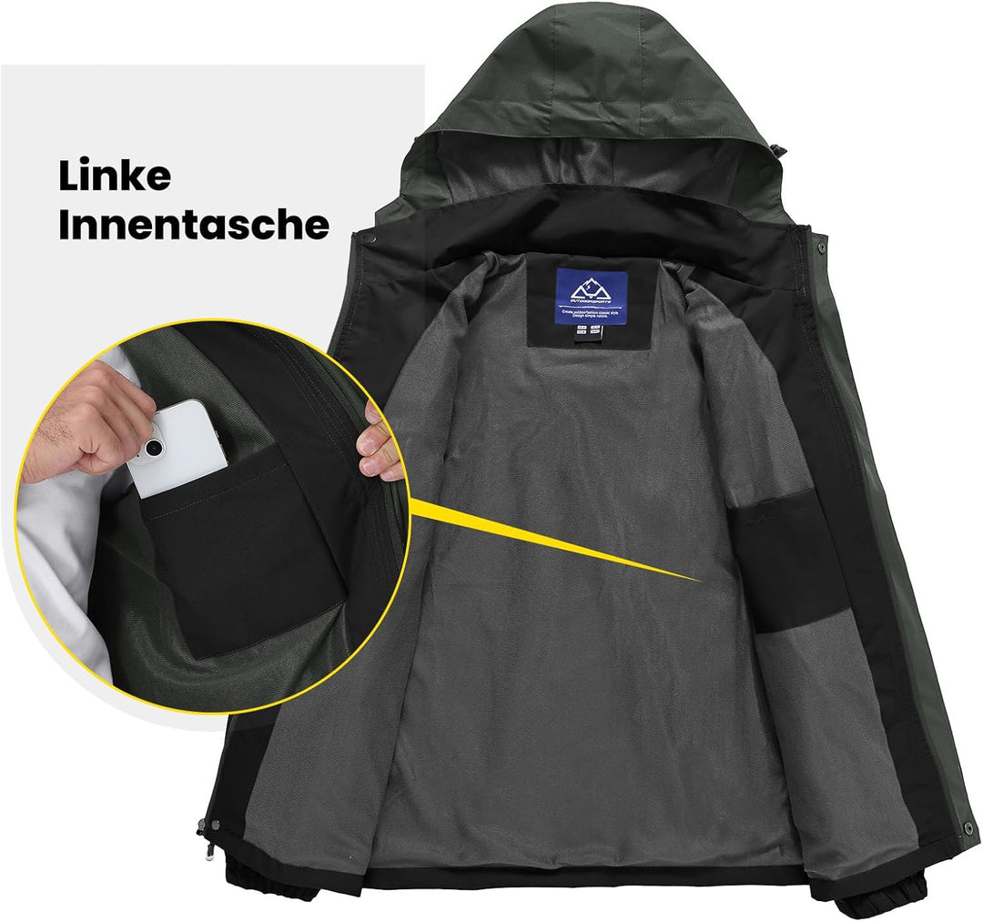 donhobo Herren Regenjacke Wasserdicht Atmungsaktiv Winddichte Funktionsjacke Outdoor Wanderjacke Sof