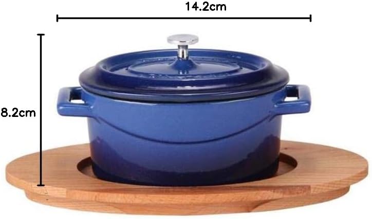 Pentole Agnelli Slowcook Ovale Auflaufform aus Gusseisen mit 2 Griffen, blau, 12 cm 12 x 9 Cm Blau,