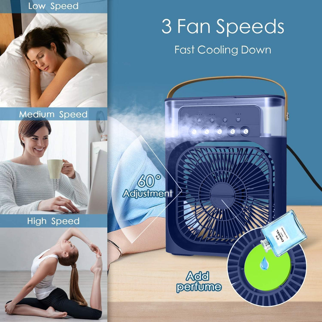 Tragbarer Klimaanlagen Ventilator,USB-betriebener Luftkühler, Luftbefeuchter,7 LED Luftkühler Klein