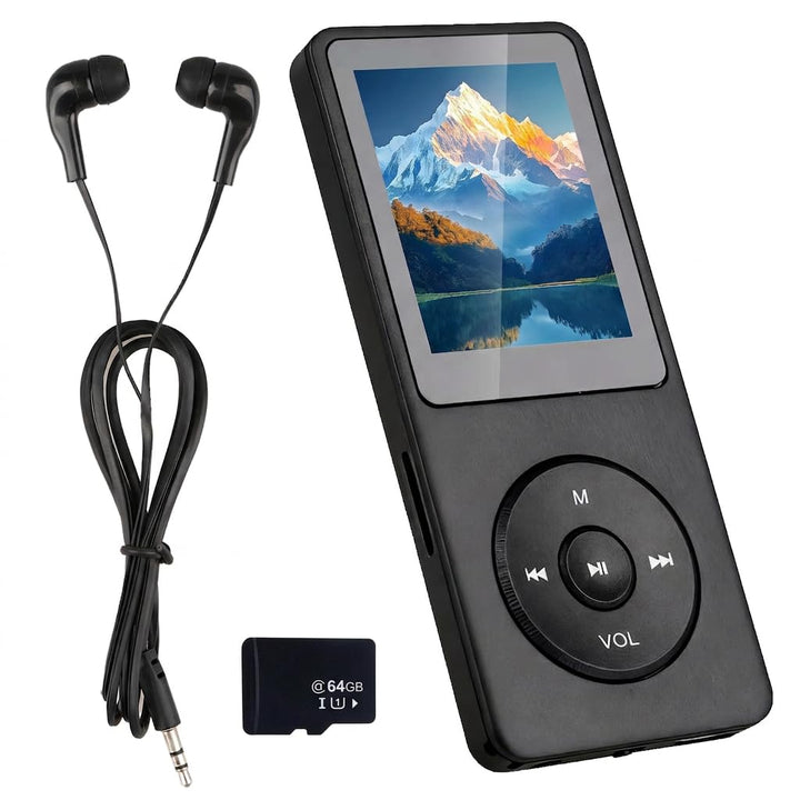 MP3 Player Bluetooth 5.3 mit 64 GB Speicher, 1,8" TFT Farbdisplay, Integriertem Lautsprecher, HiFi M