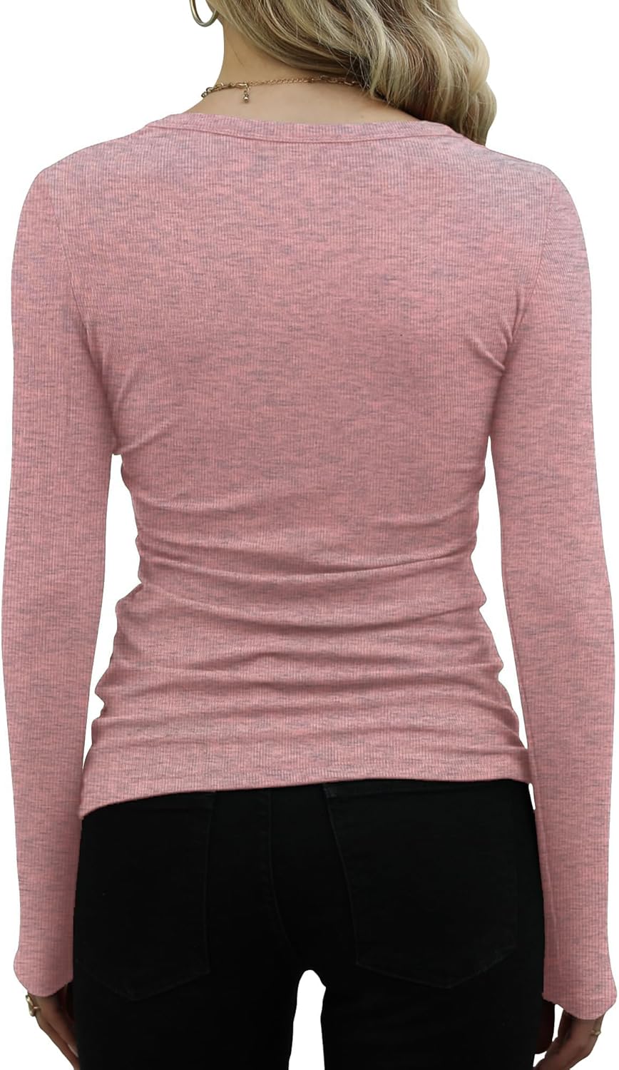 DUOEASE Langarmshirt Damen Rundhal Pullover Elegant Langarm Oberteile Rippshirt Tshirts Basic Tops X