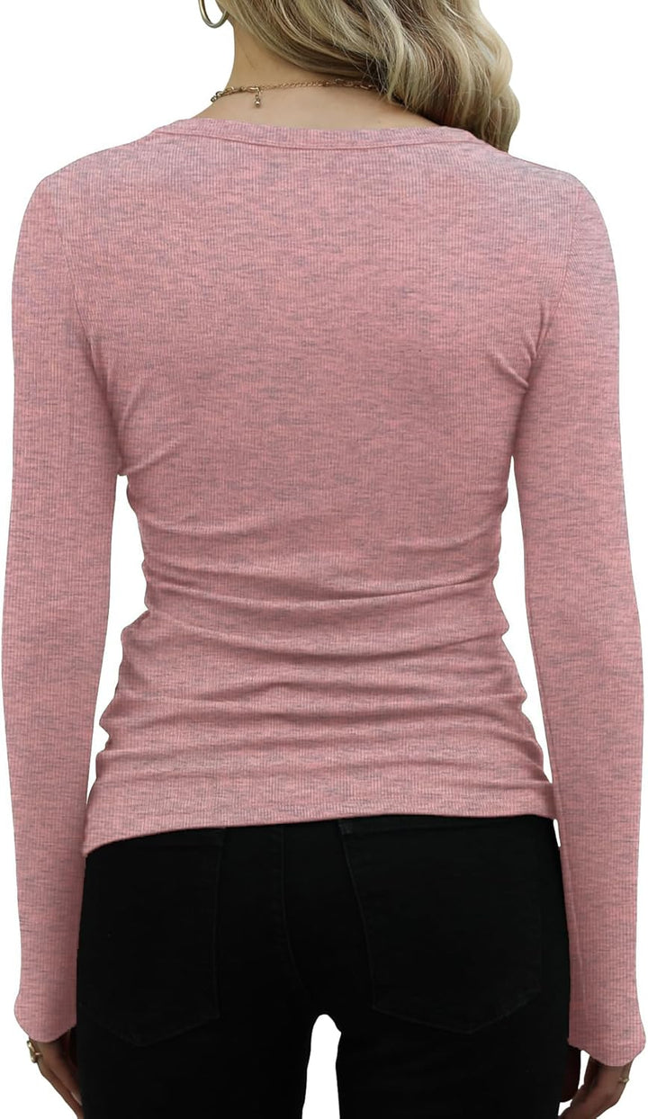 DUOEASE Langarmshirt Damen Rundhal Pullover Elegant Langarm Oberteile Rippshirt Tshirts Basic Tops X