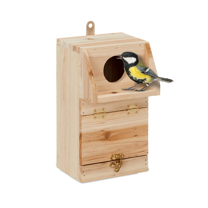 Relaxdays Nistkasten für Kohlmeise &amp; Gartenrotschwanz, mit Reinigungsklappe, Holz, Vogelnistkasten z