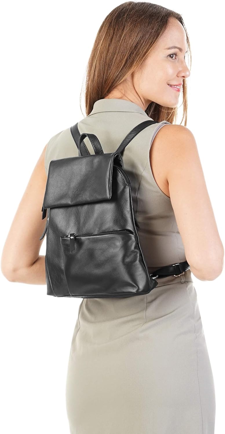 Cluty City-Rucksack Echt Leder Damen - 020401 Schwarz, Schwarz