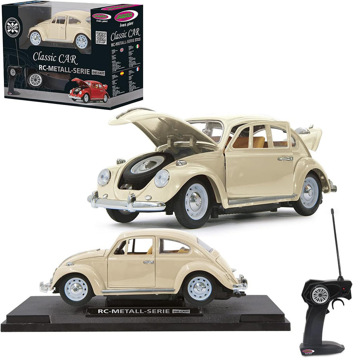 JAMARA 405111 - VW Käfer 1:18 RC Diecast 40MHz - Kultfahrzeug mit Gummi-Bereifung, öffnen von Türen,