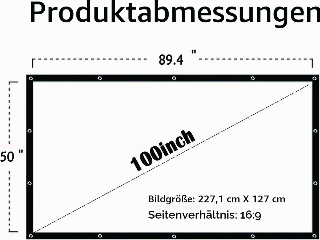 OWill Beamerleinwand 16:9 HD faltbar für Heimkino Indoor Outdoor (100 Zoll) 100 inch, 100 inch
