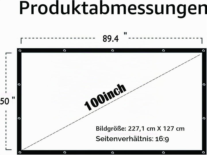 OWill Beamerleinwand 16:9 HD faltbar für Heimkino Indoor Outdoor (100 Zoll) 100 inch, 100 inch
