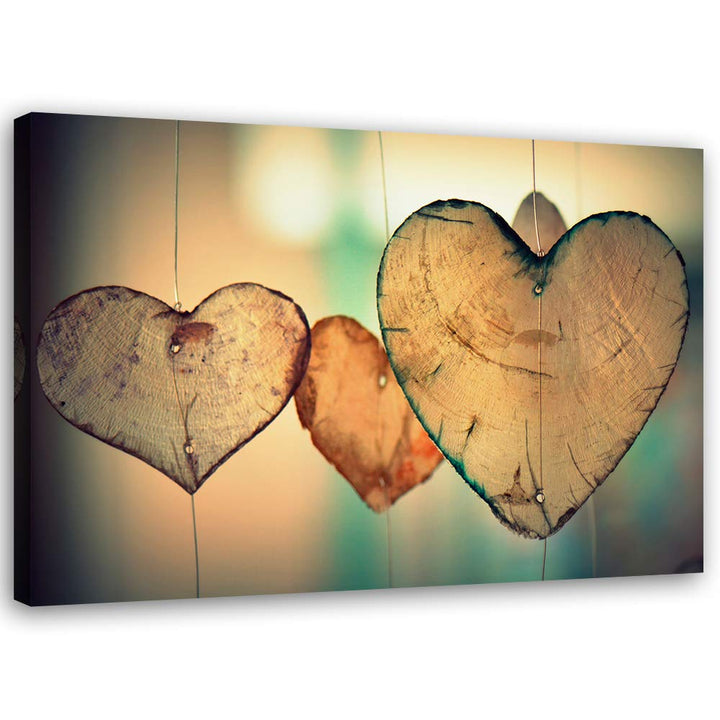 Feeby Vlies Leinwandbild Herzen Aus Holz 80x60 cm Wand Bild Kunstdruck Deko Wohnzimmer Wohnungs Deko