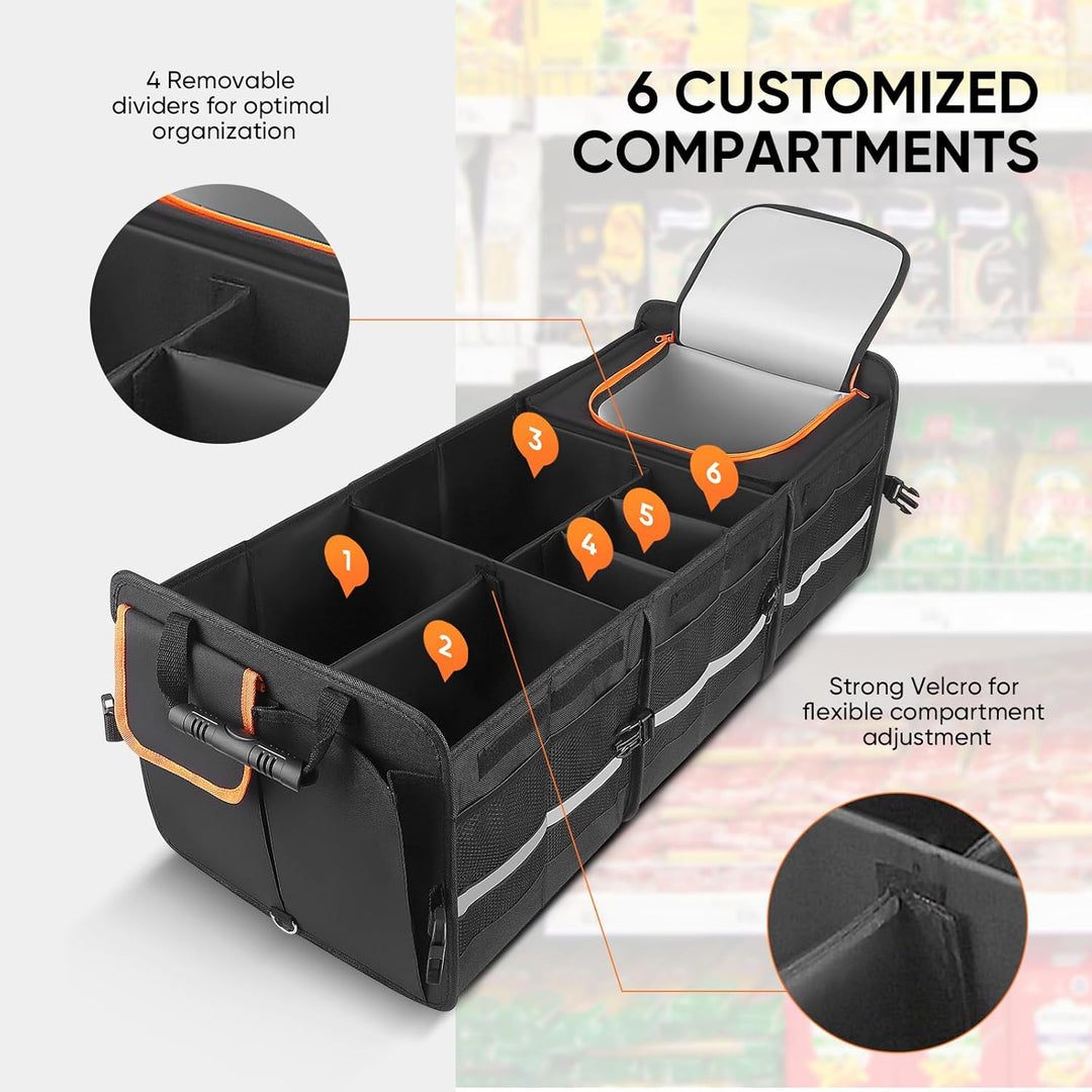 105L Auto Kofferraum Organizer,Kofferraum Organizer mit Kühltasche, Zusammenklappbarer Auto Organize