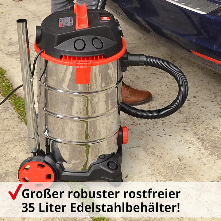 Hecht Nass und Trockensauger – starker Industriestaubsauger mit Steckdose – Einschaltautomatik – 35