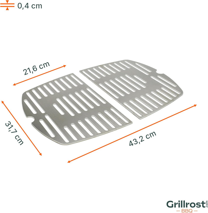 Edelstahl INOX Grillrost für die Weber Q1000 Baureihe | spülmaschinenfest - ZWEIGETEILT - Grillrost