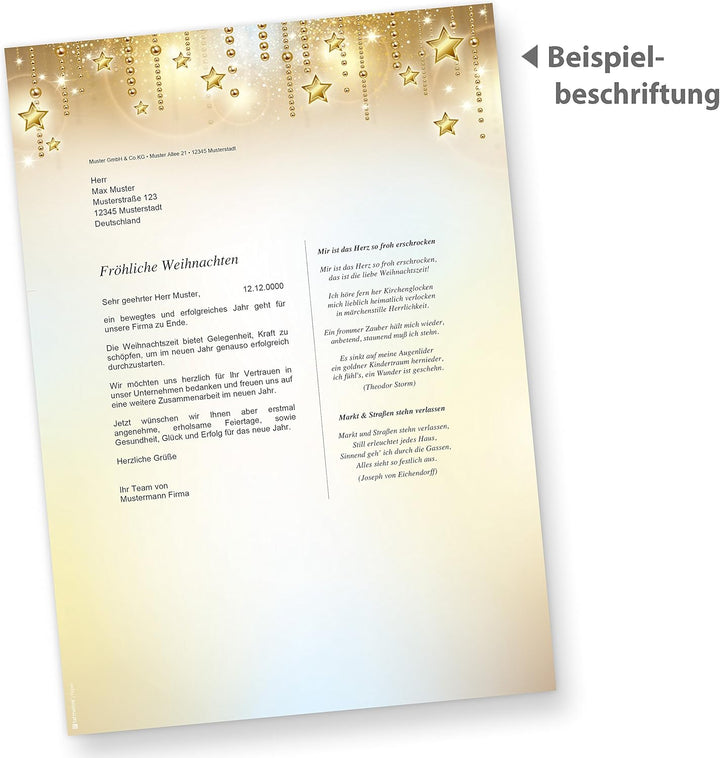 Briefpapier Weihnachten STARDREAMS (100 Sets ohne Fenster) DIN A4 90g Weihnachtsbriefpapier mit Umsc