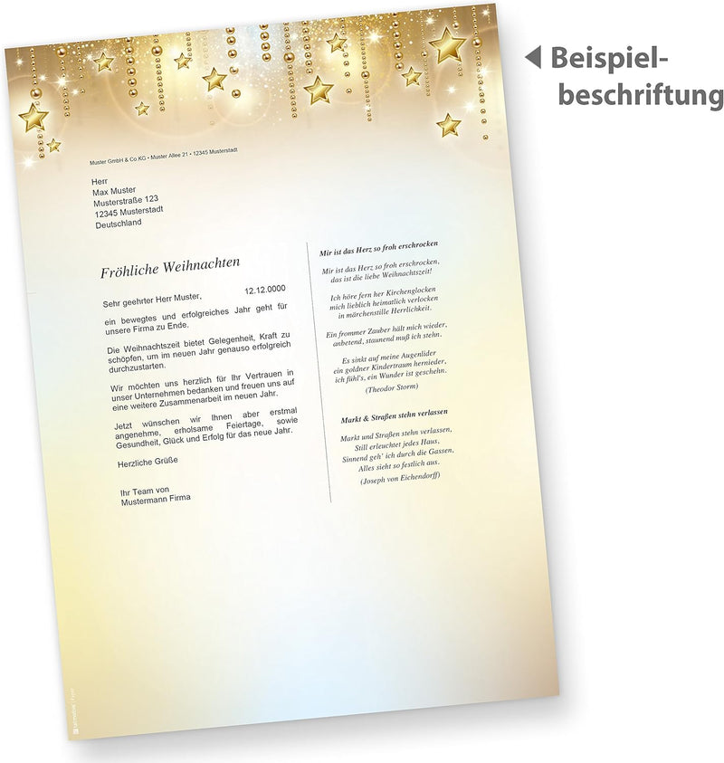 Briefpapier Weihnachten STARDREAMS (100 Sets ohne Fenster) DIN A4 90g Weihnachtsbriefpapier mit Umsc