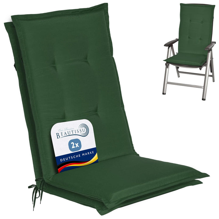 Beautissu 2er Set Gartenstuhlauflage für Hochlehner mit Schaumkern Füllung | 120x50x6cm Dunkelgrün w