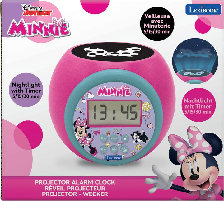 Lexibook, Disney Minnie, Projektor-Wecker mit Weck- und Schlummerfunktion, Nachtlicht mit Timer, LCD