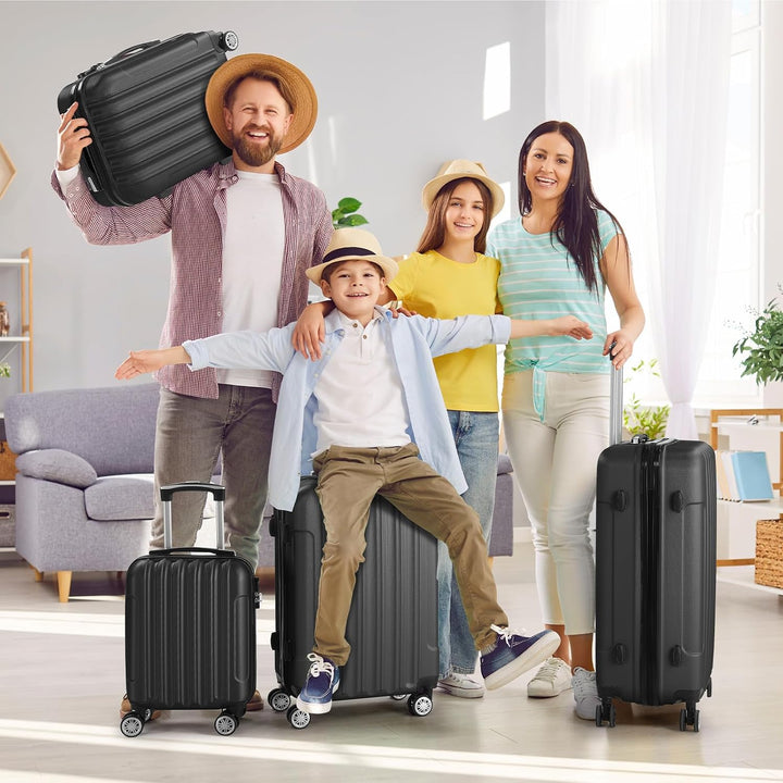 LALAHO Kofferset 4 teilig (Schwarz) | Reisekoffer Set, Hartschalen Koffer Set aus ABS, Gepäckset mit