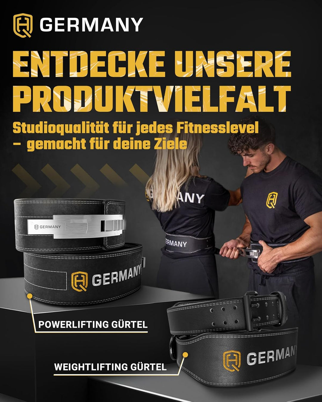 HQ Germany® Gewichthebergürtel [S/M/L/XL] - 100% Rindsleder, 100% Edelstahl - Weight Lifting Belt, G
