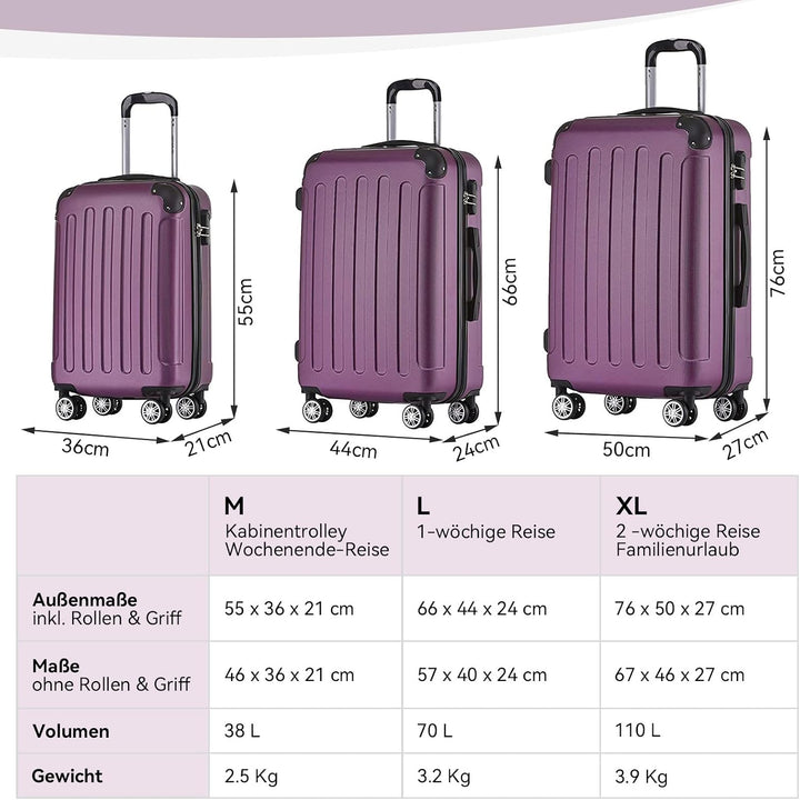 BEIBYE Hartschalen-Koffer Trolley Rollkoffer Reisekoffer Sicherheit Zahlenschloss Zwillingsrolle ABS