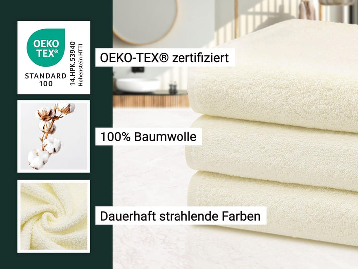 ZOLLNER 3er Set Duschtücher, Badehandtücher, 70x140 cm, Baumwolle, Creme 3x Duschtücher Creme, 3x Du