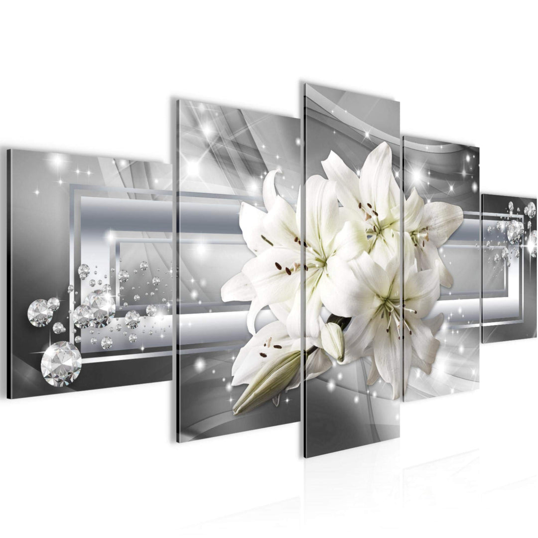Runa Art Wandbilder Blumen Lilien 5 Teilig Bild auf Vlies Leinwand Deko Wohnzimmer Abstrakt Grau Sil