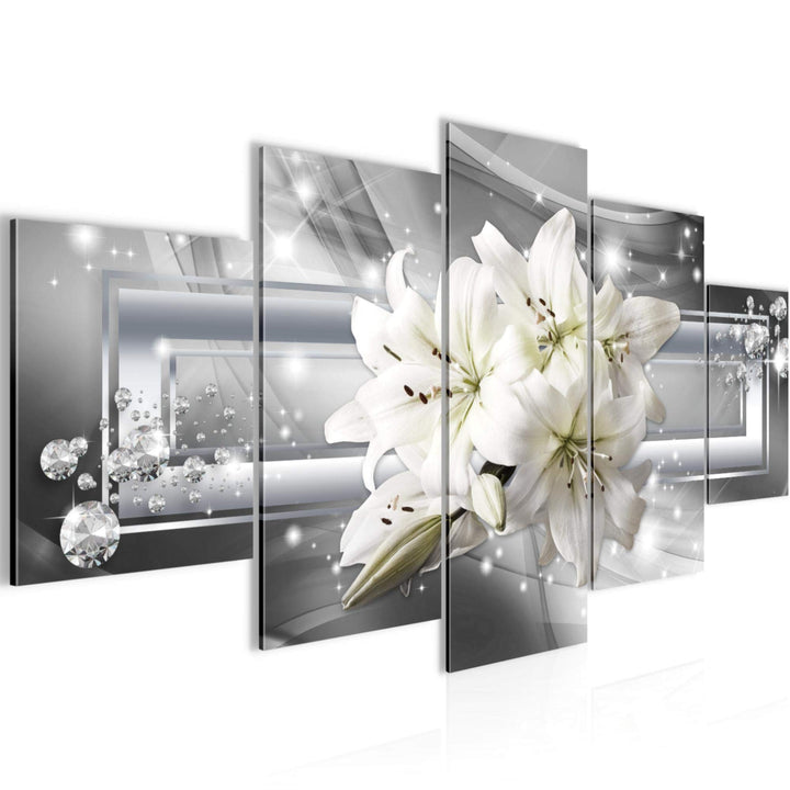 Runa Art Wandbilder Blumen Lilien 5 Teilig Bild auf Vlies Leinwand Deko Wohnzimmer Abstrakt Grau Sil