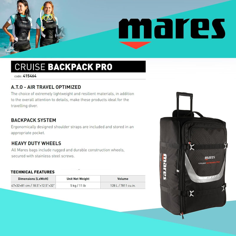 Mares Cruise Backpack PRO Trolley Bag Unisex – Erwachsene Schwarz One Size, 128 L