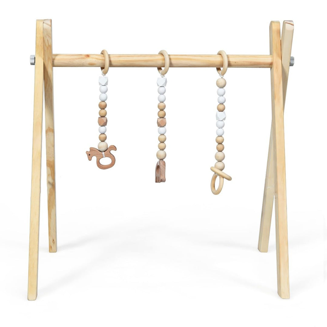 LIFEZEAL Spieltrapez, Spielbogen Baby Holz, Babyspielgerät mit 3 Spielzeugen, Holzspielzeug baby, Ba