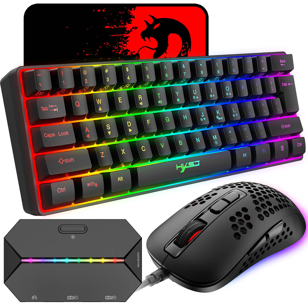 60% kabelgebundene kompakte Gaming-Tastatur, 61 Tasten, 11 RGB volle Tasten, Anti-Ghosting + leichte