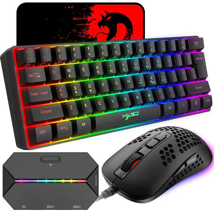 60% kabelgebundene kompakte Gaming-Tastatur, 61 Tasten, 11 RGB volle Tasten, Anti-Ghosting + leichte