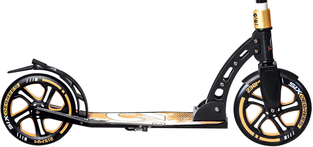 SIX DEGREES Aluminium Scooter mit Klappmechanismus und Ständer, 230/215 mm, ABEC 7, höhenverstellbar