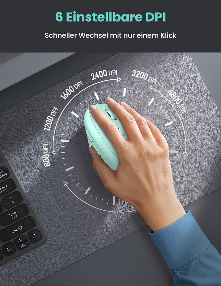 TECKNET Ergonomische Maus Bluetooth, Wiederaufladbar Maus Kabellos mit 3 Gerät (BT 5.0/3.0 + 2.4G),