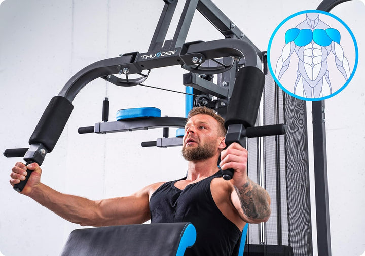 THUNDER Multifunktionale Kraftstation Home Gym Fitnessstation mit Kabelzug & Muskelaufbau Training P