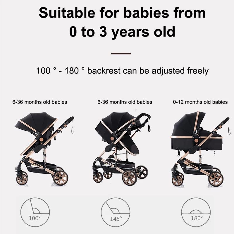 GLOKID Kinderwagen 3 in 1,Reisesysteme, Babywanne Buggy,Voll-Gummireifen,Mit Einem Klick Zusammenkla