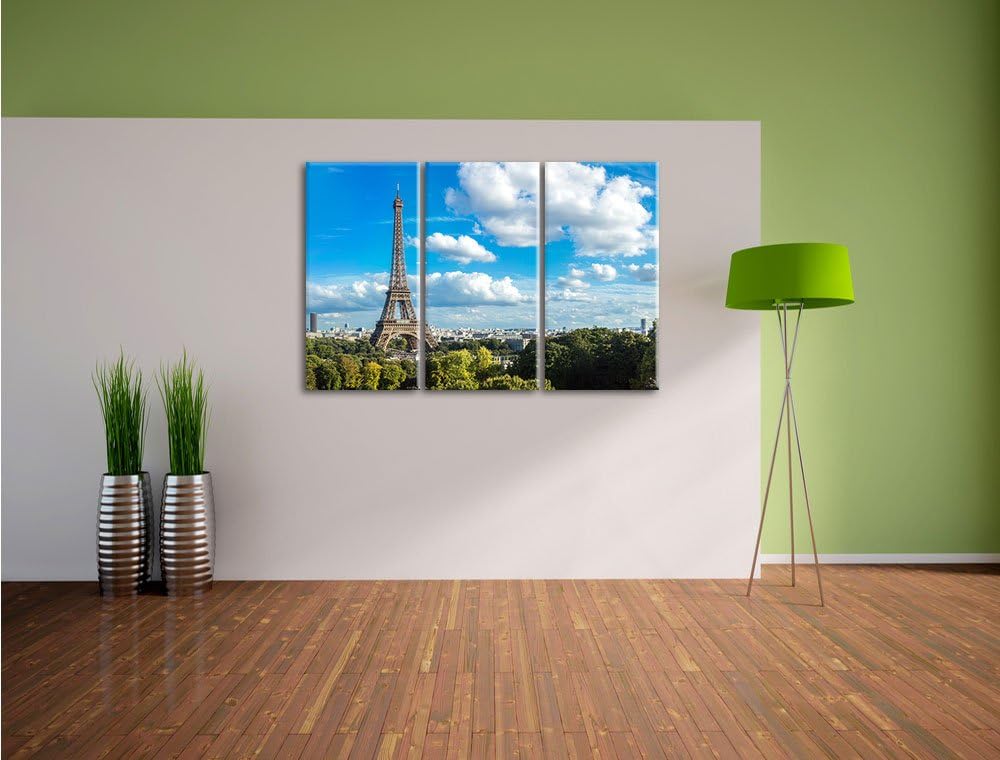 Pixxprint Riesiger Eiffelturm in Paris als Leinwandbild/Grösse: 3 Teilig (120x80) cm/Wandbild/Kunstd