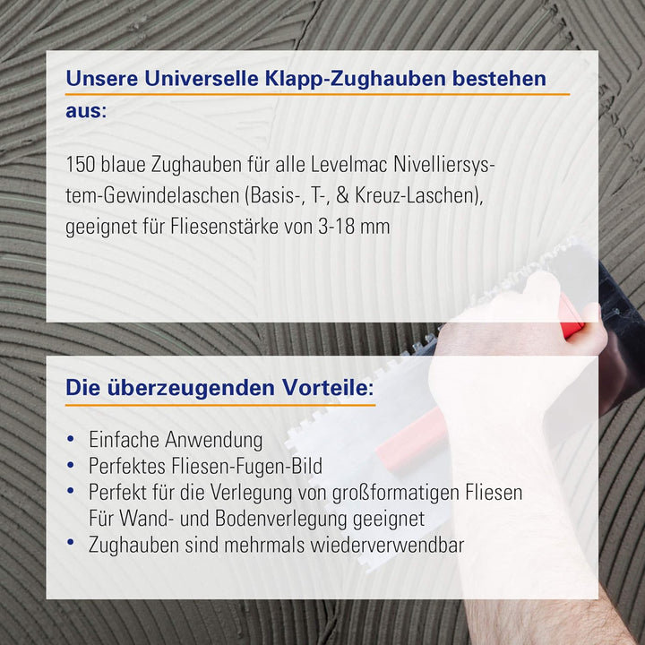 Karl Dahm Universelle Klapp-Zughaube blau, 150 Stück I Zughaube für alle Levelmac Nivelliersystem Ge
