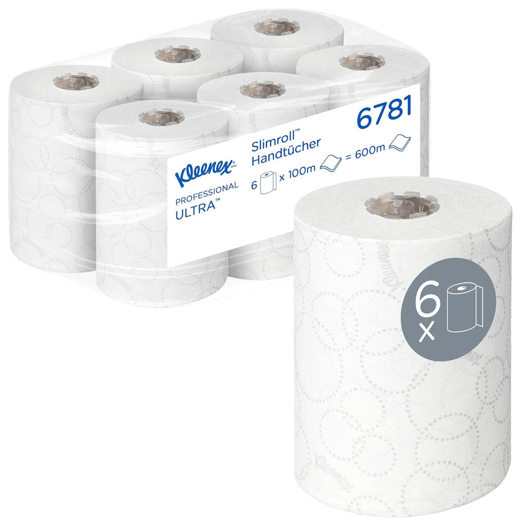 Kleenex Ultra Slimroll Rollenpapiertücher 6781 – 2-lagige Rollenhandtücher – 6 x 100 m weisse Rollen