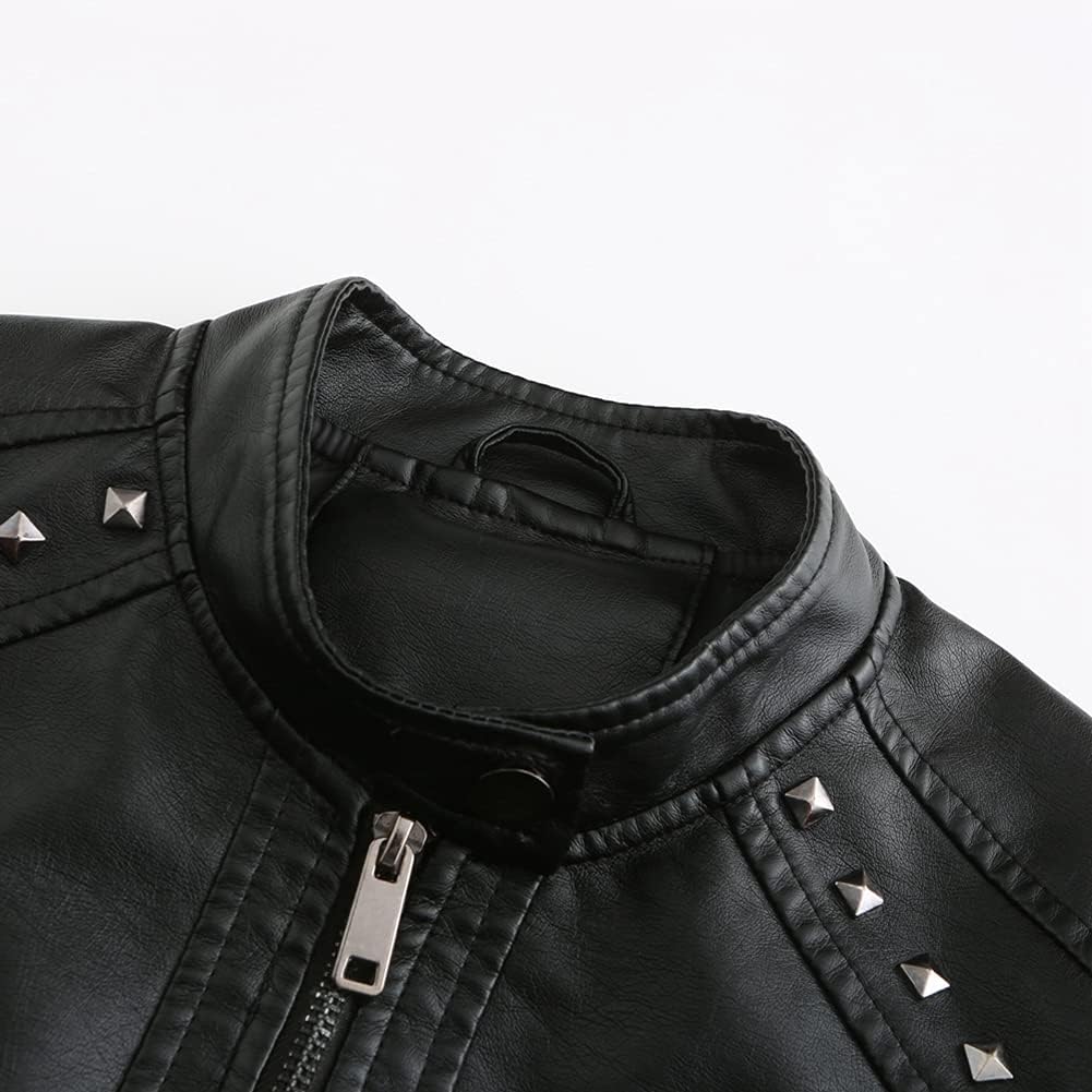 YYNUDA Damen Lederjacke Kurz Bikerjacke Stehkragen Reissverschluss Leder Jacke Übergangsjacke für He