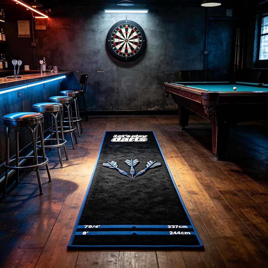 Dartmatte mit Oche Markierung 260 x 60 cm, rutschfeste Dart Teppich Matte | mit Abwurflinie, Gummi U